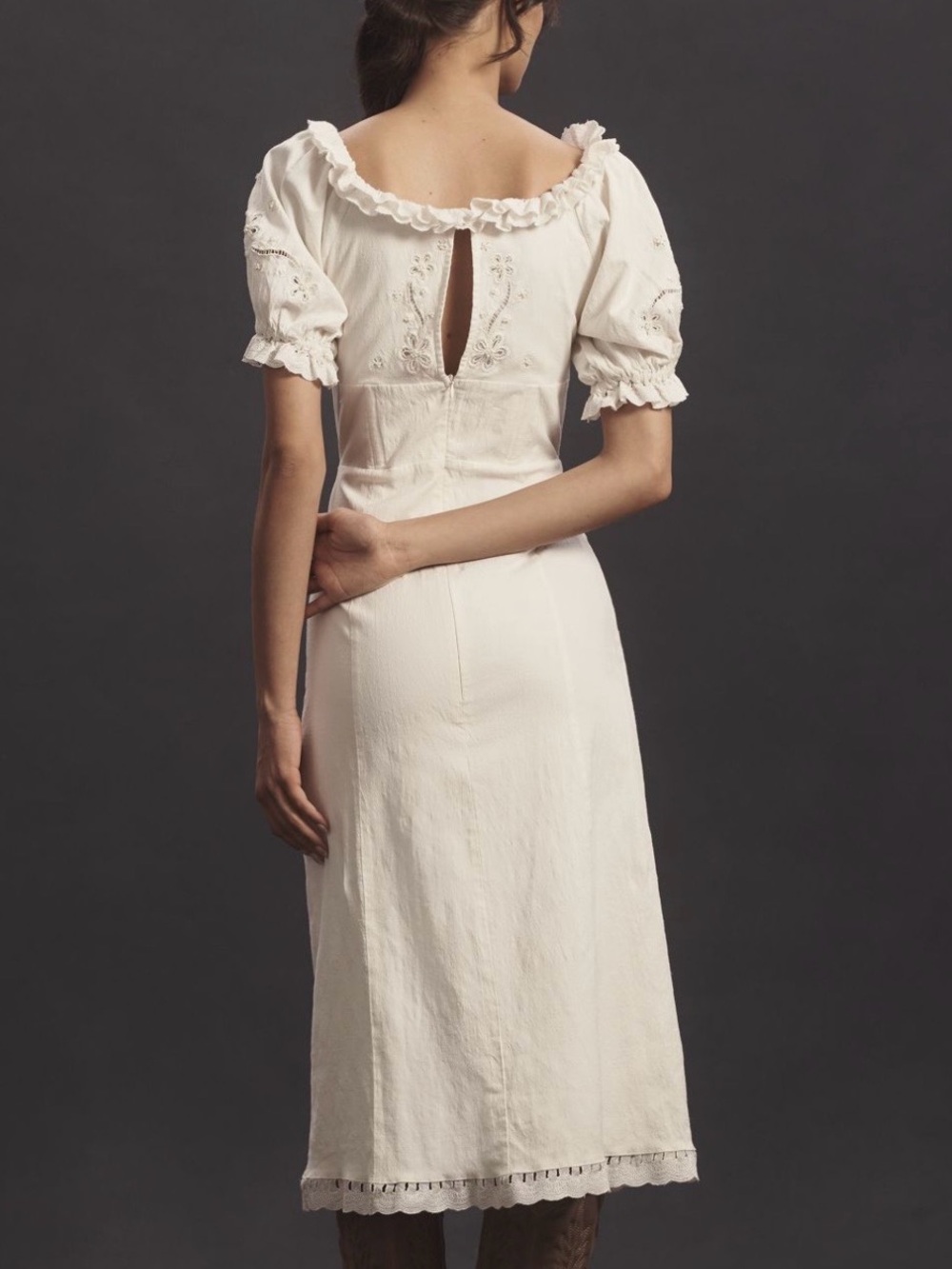For love and lemons Cream Peasant Midi Dress with Ruffle Neckline - Picture 7 of 8